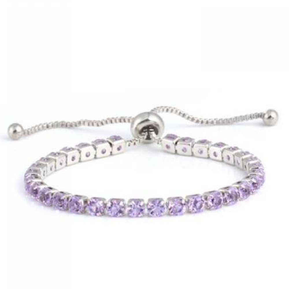 Silver w/ Lilac Rhinestones Adjustable Bracelets